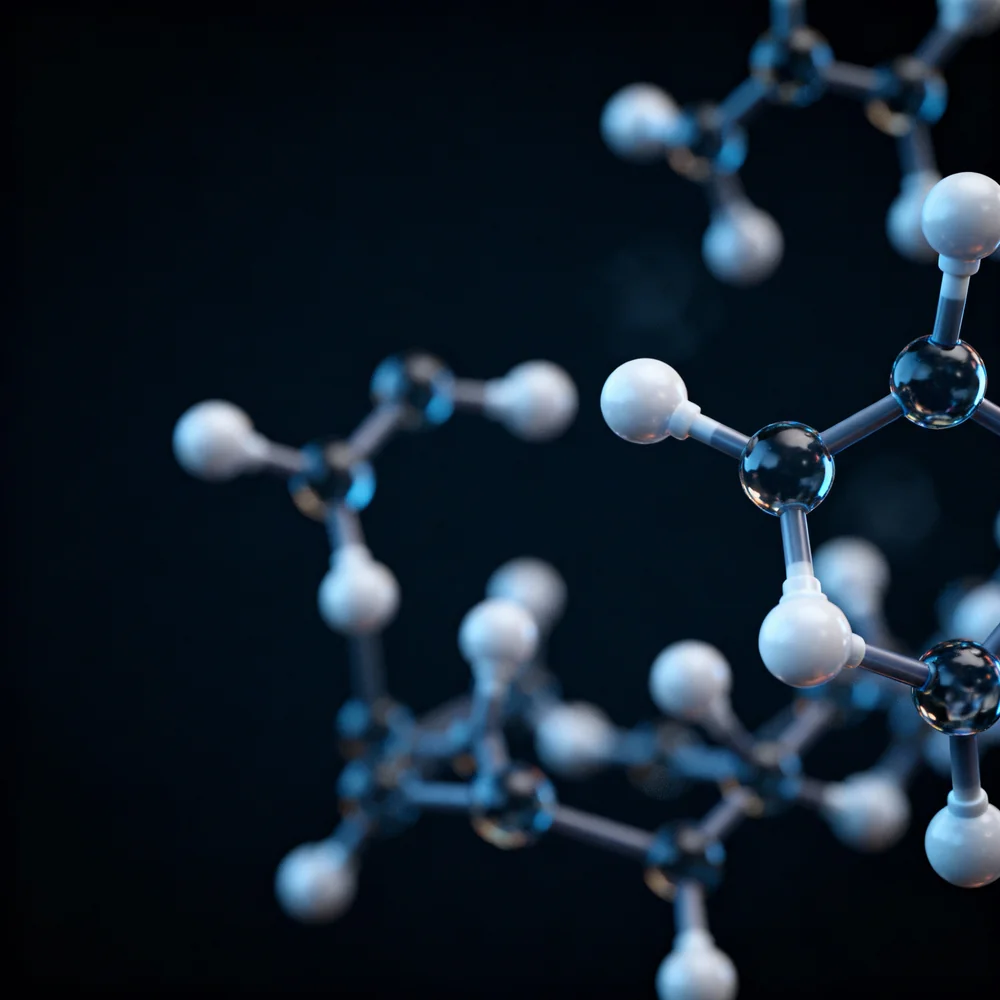 3D render of a molecular ball-and-stick structure